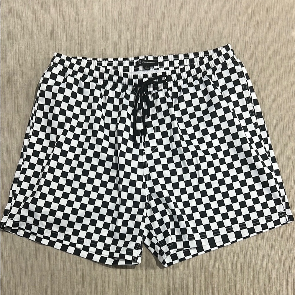 INC International Concepts Black and White Checkered Swim Trunks 5in Inseam